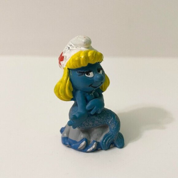 None Other - Vtg Mermaid Smurfette Smurf Figure PVC Display Smurfs Toy Schleich W Germany